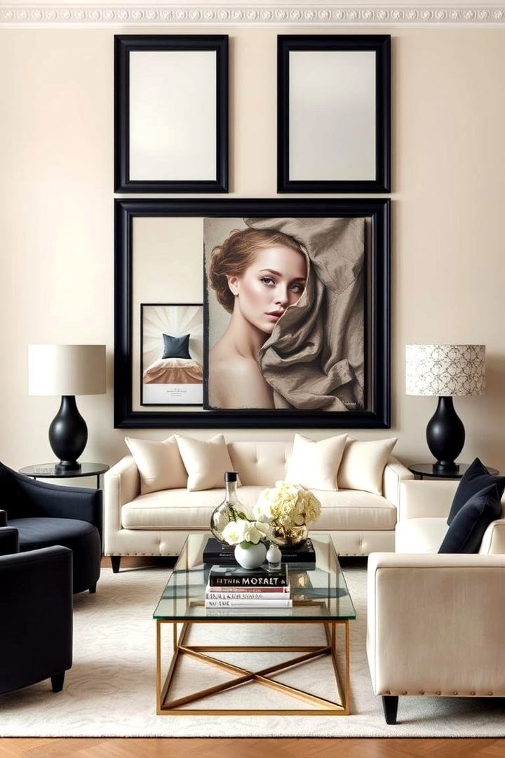 Elegant Black Accents on Cream Walls - 22 Cream and Black Living Room Ideas