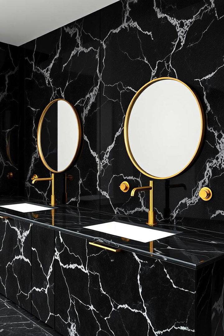 Elegant Black Marble - 22 Black and Gold Bathroom Ideas