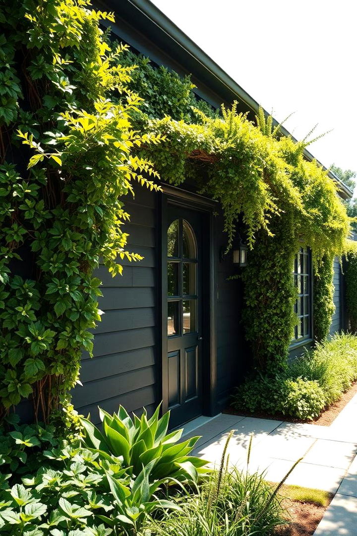 Elegant Black Siding with Greenery - 22 black siding house ideas