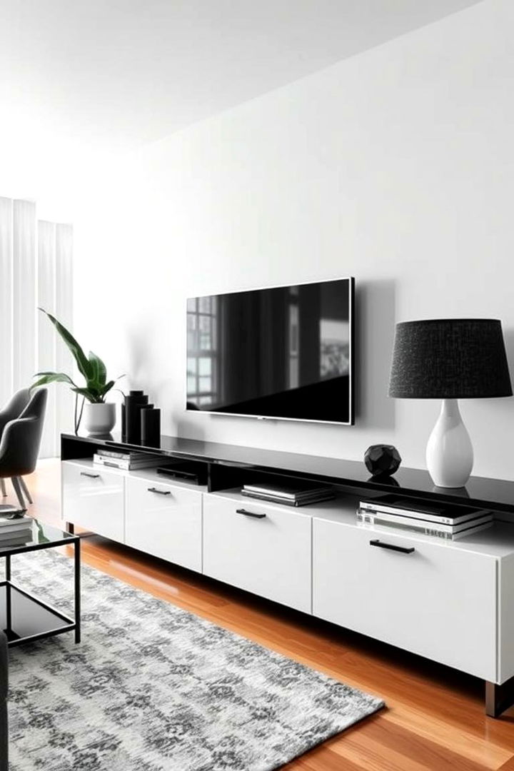 Elegant Black and White Contrast - 22 Tv Console Decor Ideas