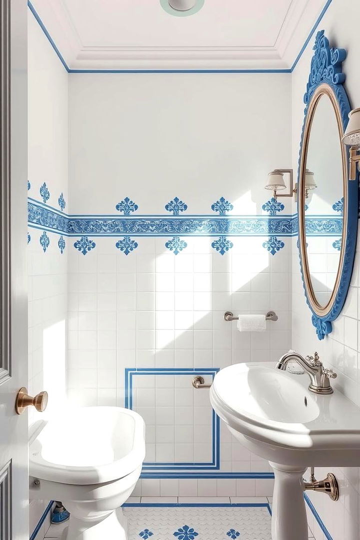 Elegant Blue Detailing - 22 Blue and White Bathroom Ideas