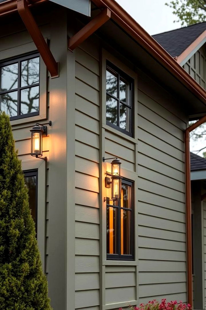 Elegant Bronze Accents - 22 Exterior House Color Schemes With Sage Green Siding