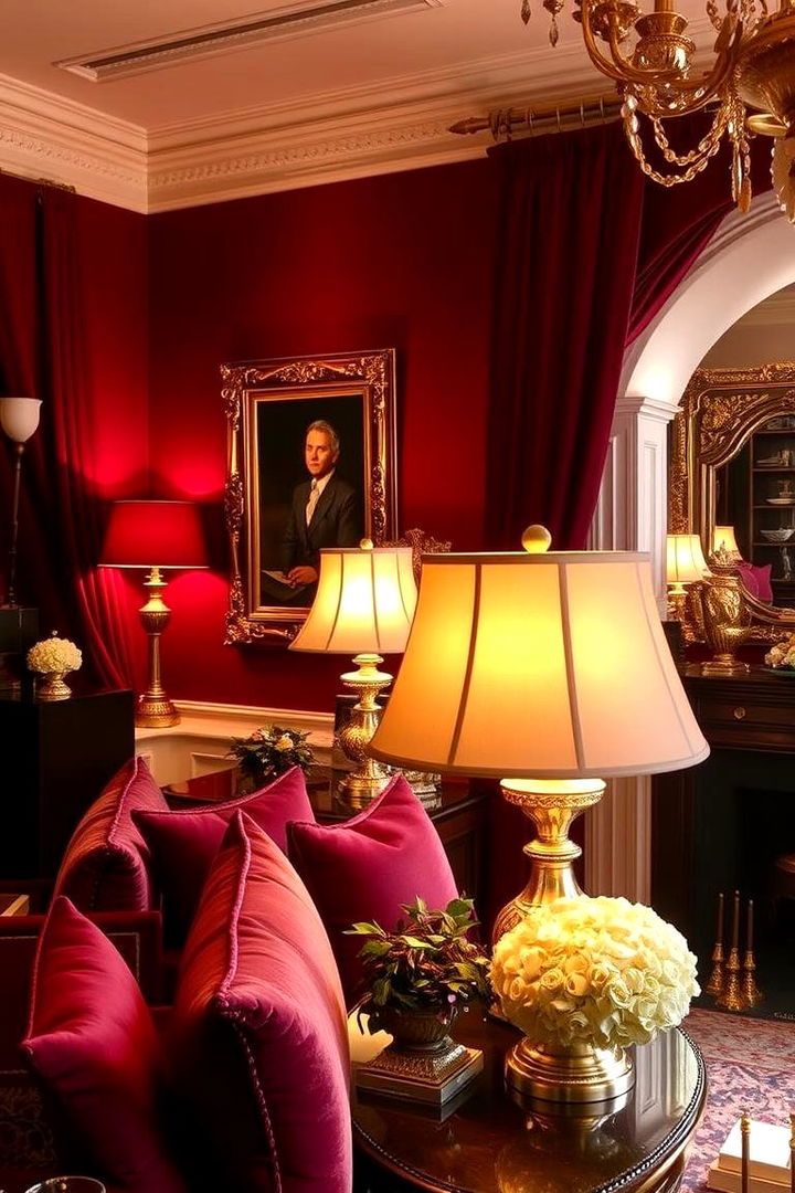 Elegant Burgundy and Gold Accents - 22 Burgundy Living Room Ideas