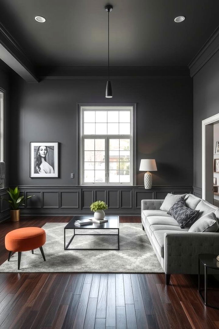 Elegant Colour Harmony - 22 Grey Living Room With Dark Wood Floors