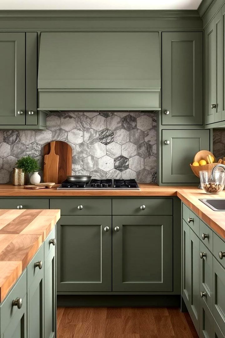 Elegant Contrasts and Textures - 22 Sage Green Kitchen Cabinets With Butcher Block Countertops