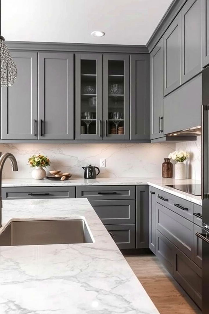 Elegant Countertop Combinations - 22 Farmhouse Kitchen With Gray Cabinets Ideas