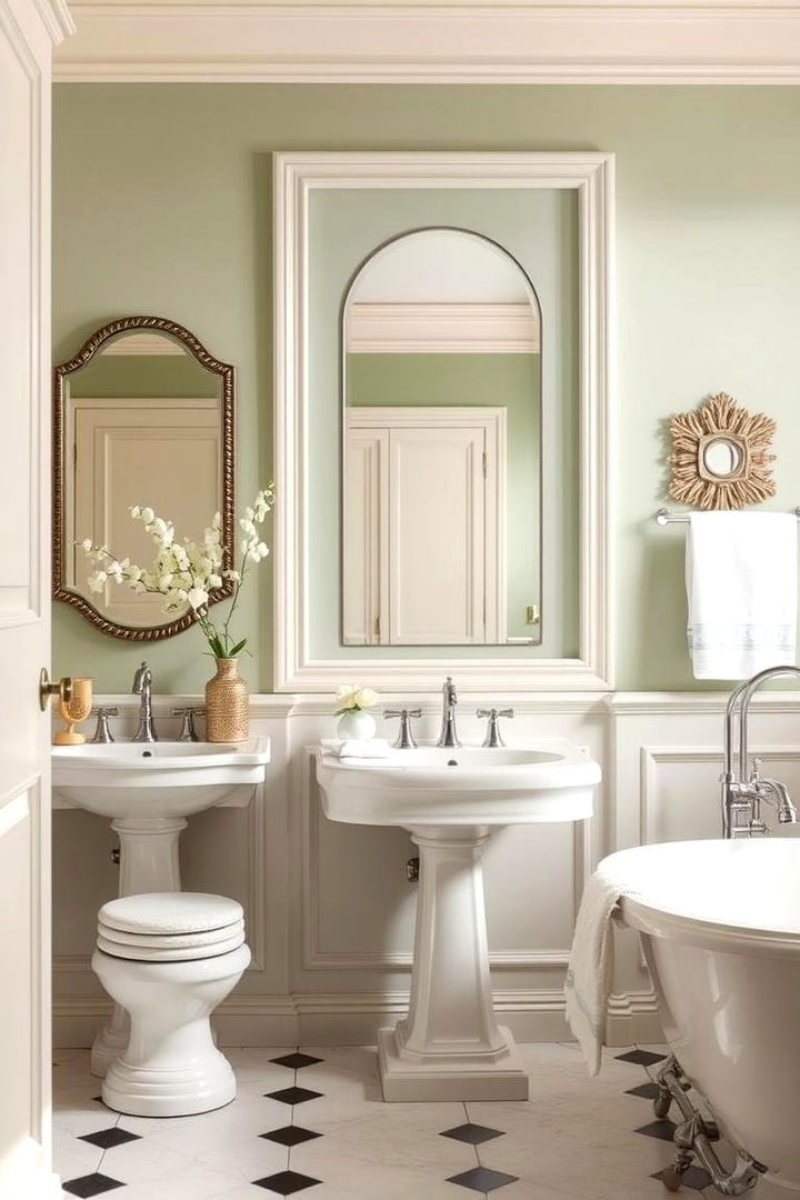 Elegant Cream Accents - 22 Sage Green and Cream Bathroom Ideas