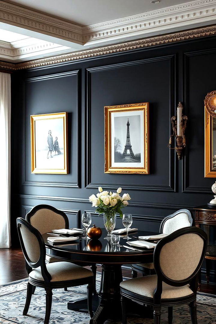 Elegant Crown Molding Drama - 22 Black Accent Wall Dining Room Ideas