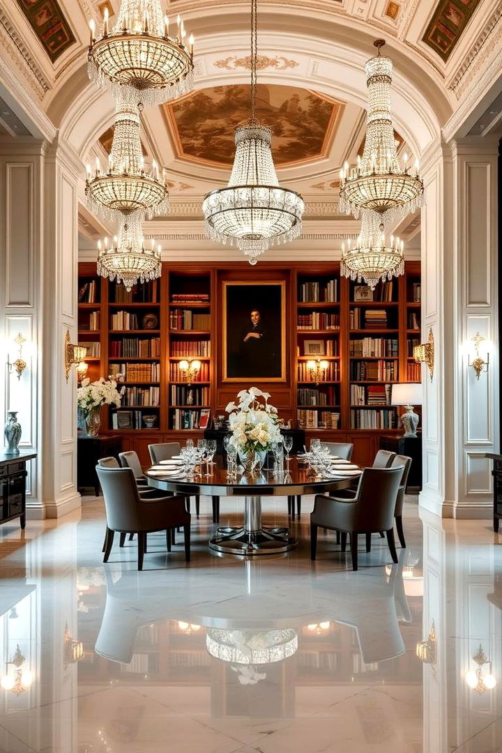 Elegant Crystal Accents and Lighting - 22 Library Dining Room Combo Ideas