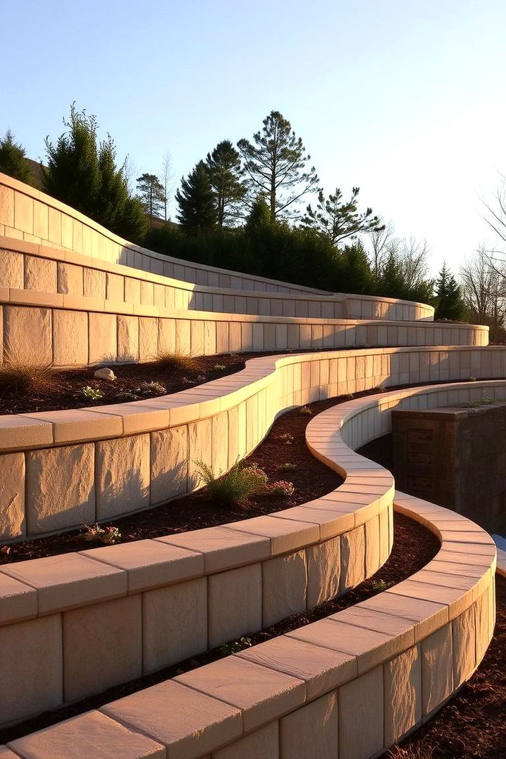 Elegant Curved Shapes - 22 Retaining Wall Ideas for Sloped Backyard