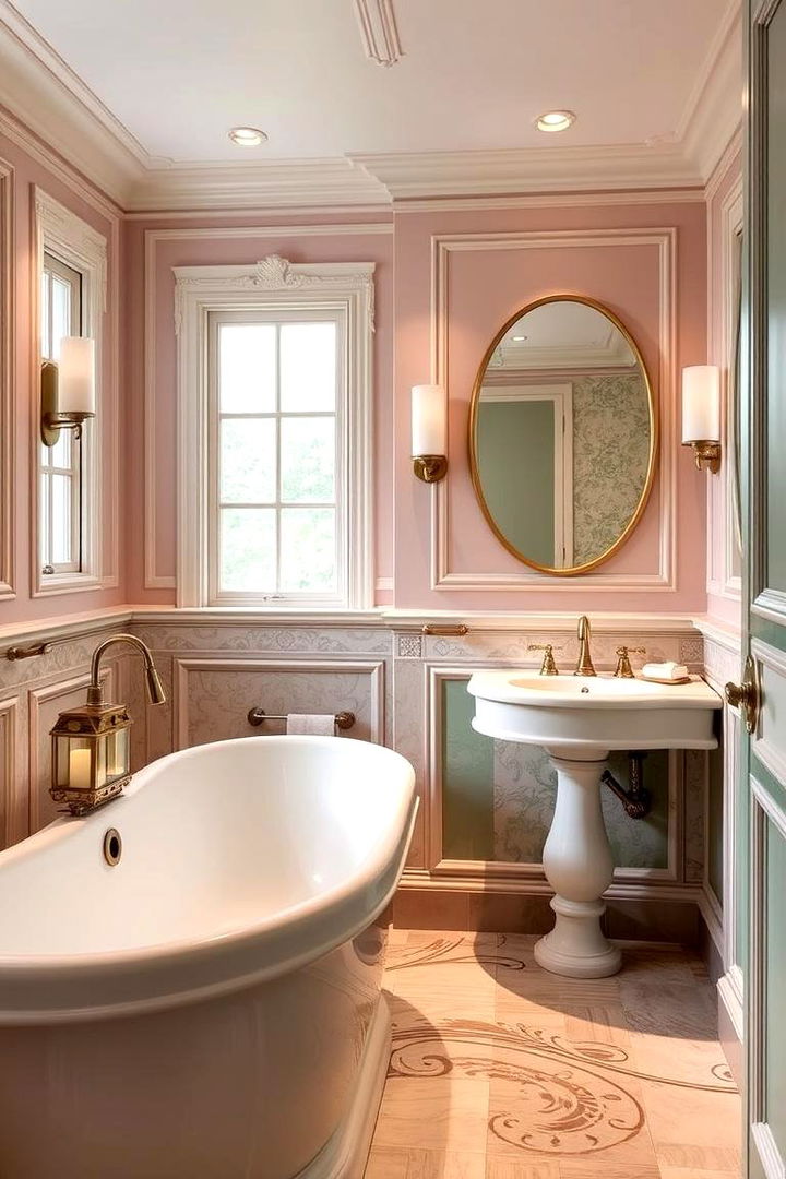 Elegant Custom Fixtures with Understated Hues - 22 Pink and Green Bathroom Design Ideas