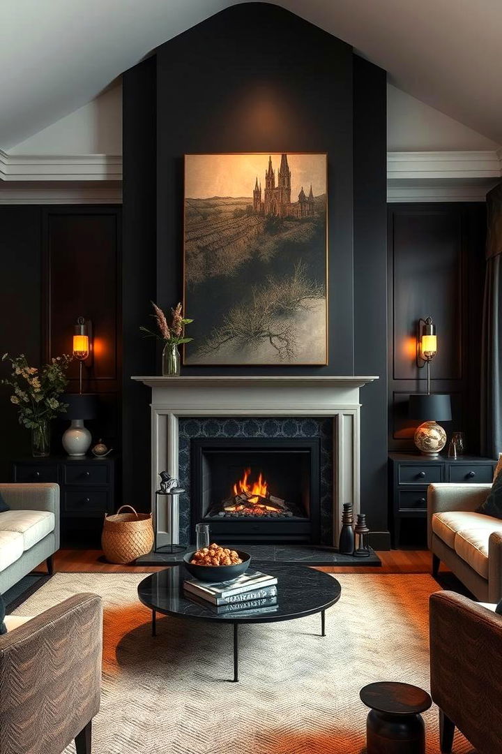 Elegant Fireplace Focal Point with Dual Tones - 22 Black and Brown Living Room Ideas