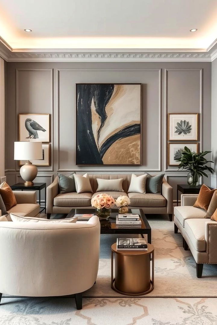 Elegant Furnishings and Statement Art - 22 Grey and Cream Living Room Ideas