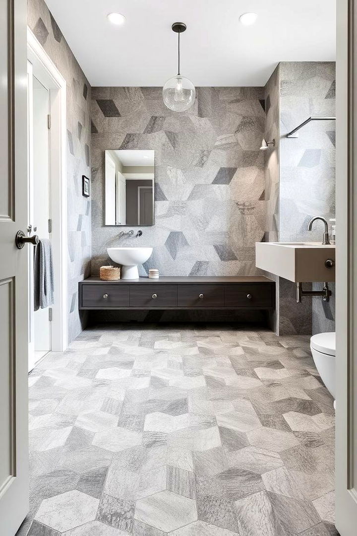 Elegant Geometric Accents - 22 Gray Floor Bathroom Ideas