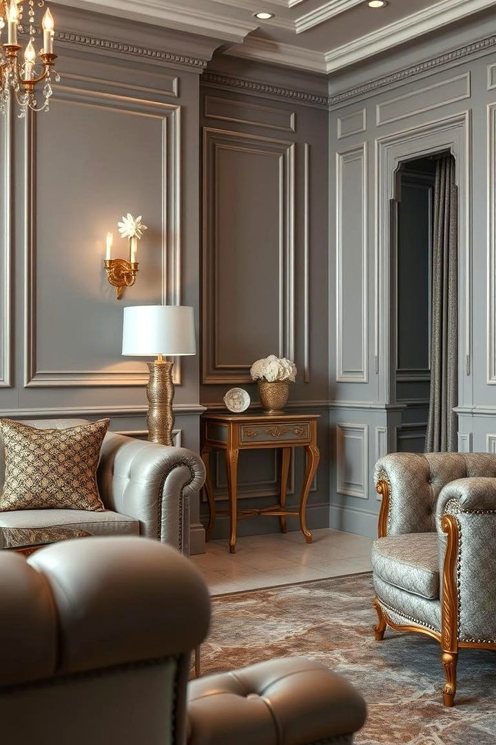 Elegant Gray and Metallic Accents - 22 Gray Living Room Ideas