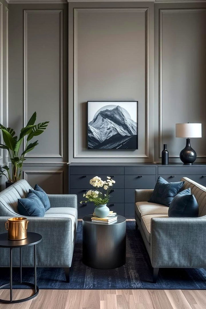 Elegant Grey Furniture Pairings - 22 Navy Blue and Grey Living Room Ideas