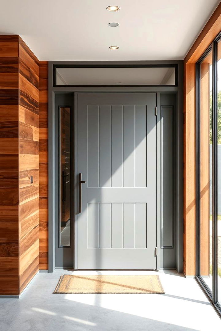 Elegant Grey and Wood Combo - 22 Grey Front Door Ideas