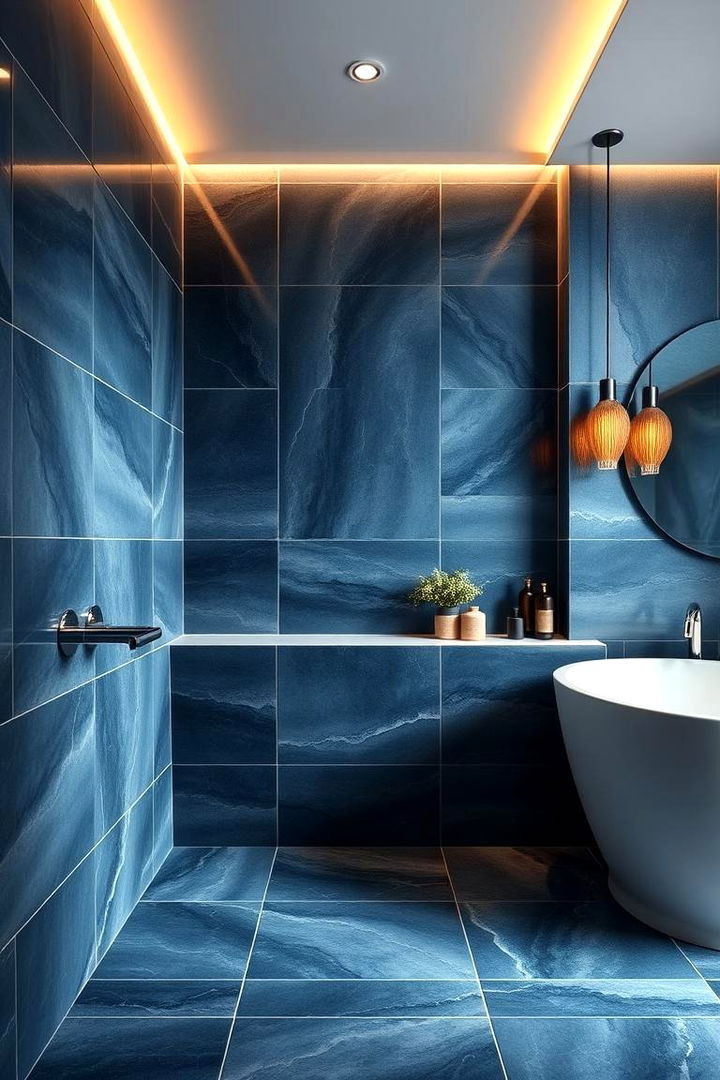 Elegant Indigo Layers - 22 Blue Tile Bathroom Ideas