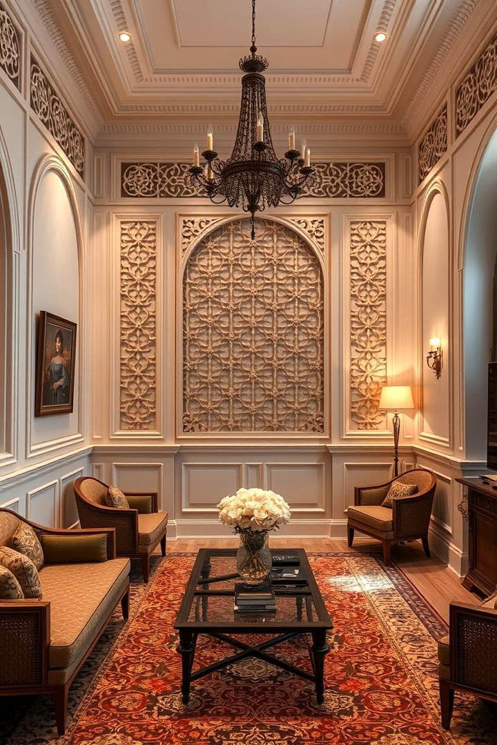 Elegant Lattice Frame - 22 Living Room Wainscoting Ideas
