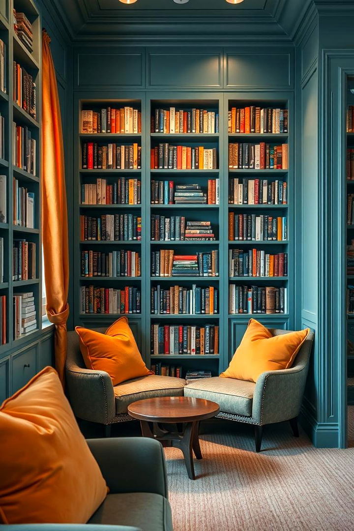 Elegant Library Corner - 22 Teal and Orange Color Scheme for Your Rooms