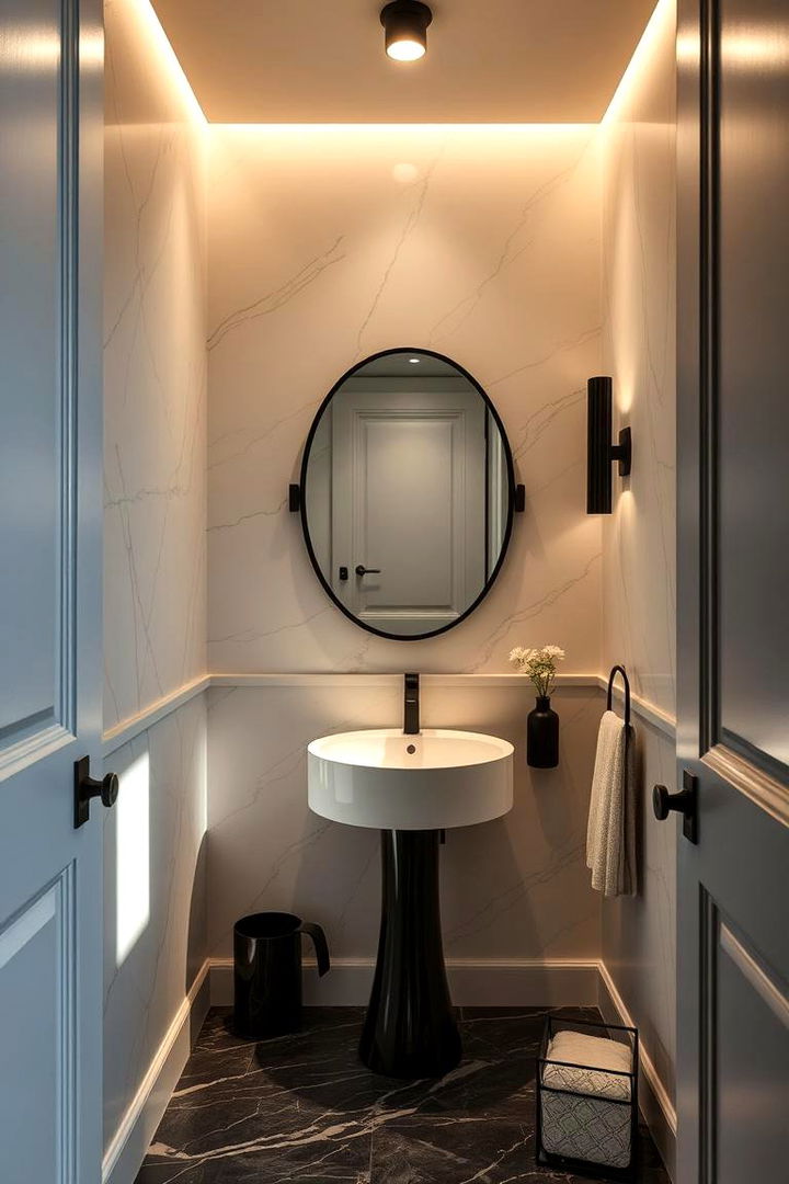 Elegant Lighting and Shadow Play - 22 Black and White Powder Room Ideas
