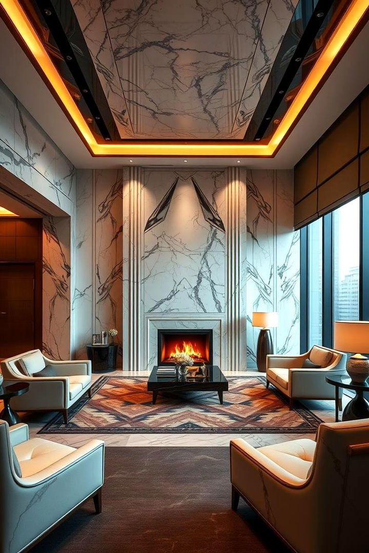Elegant Marble Accents with a Warm Fireplace - 22 Home Office With Fireplace Ideas