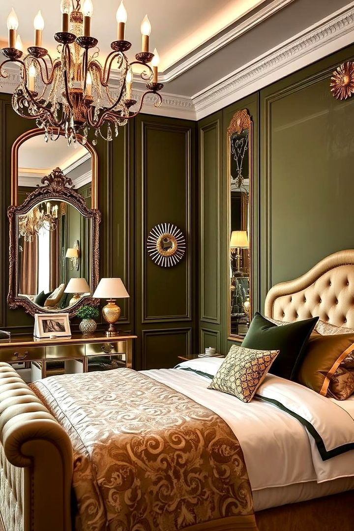 Elegant Metallic Olive Accents - 22 Olive Green Bedroom Ideas