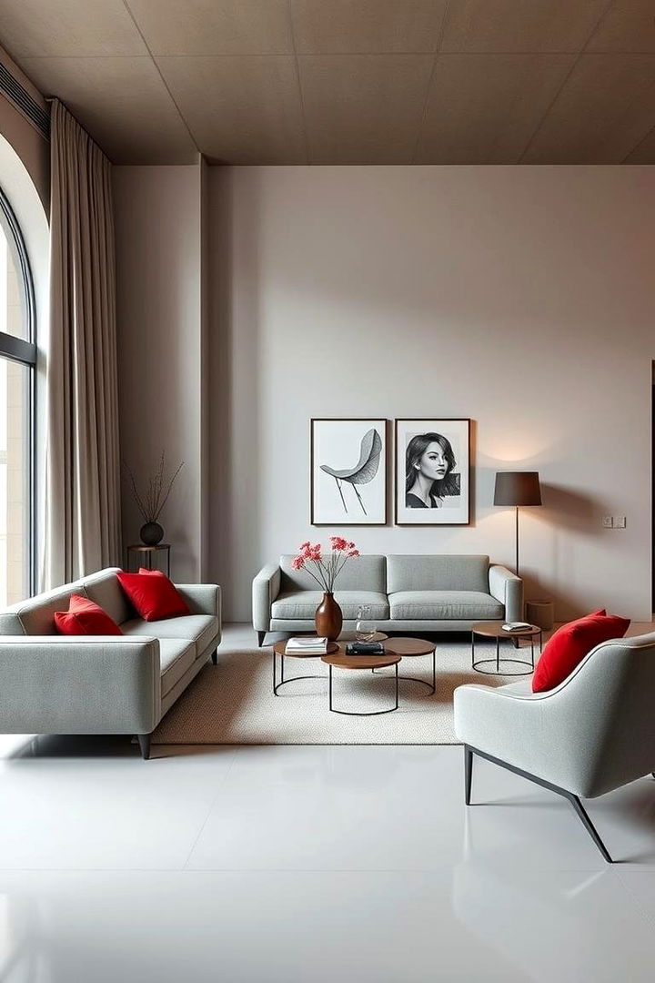 Elegant Minimalism Embracing Red Accents - 22 Red and Grey Living Room Ideas
