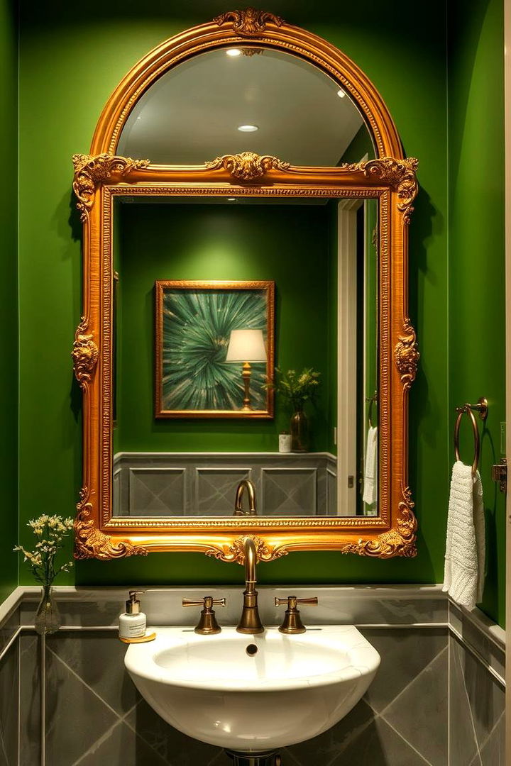 Elegant Mirror Accents - 22 Green and Gold Bathroom Ideas