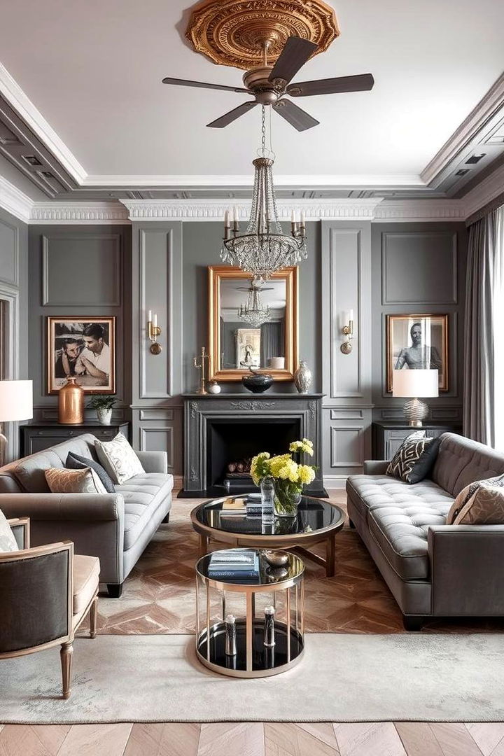 Elegant Mix of Grey and Metallics - 22 Grey Living Room Ideas