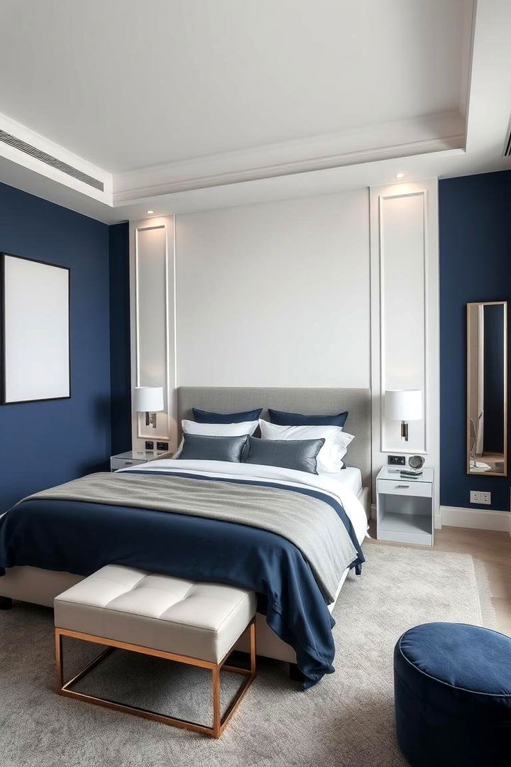 Elegant Monochrome Contrast - 22 Dark Blue Bedroom Ideas