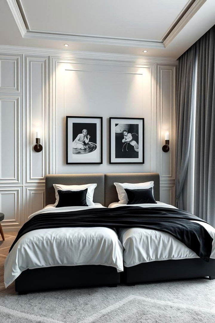 Elegant Monochrome Palette - 22 Twin Bedroom Ideas