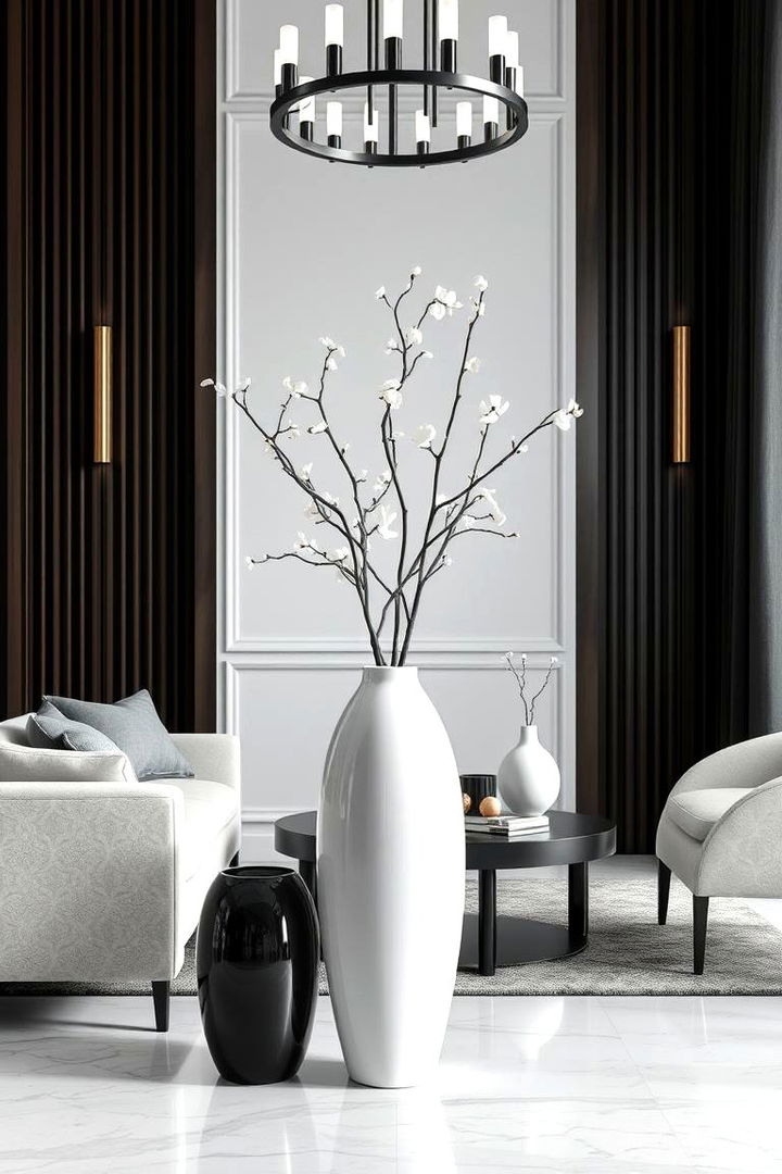 Elegant Monochrome Style - 22 Large Floor Vase Decoration Ideas