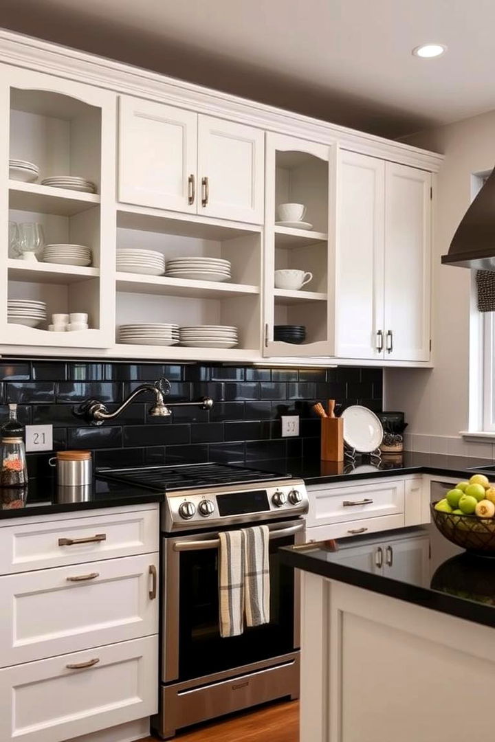 Elegant Open Shelving Trends - 22 Kitchen With White Cabinets and Black Countertops Ideas