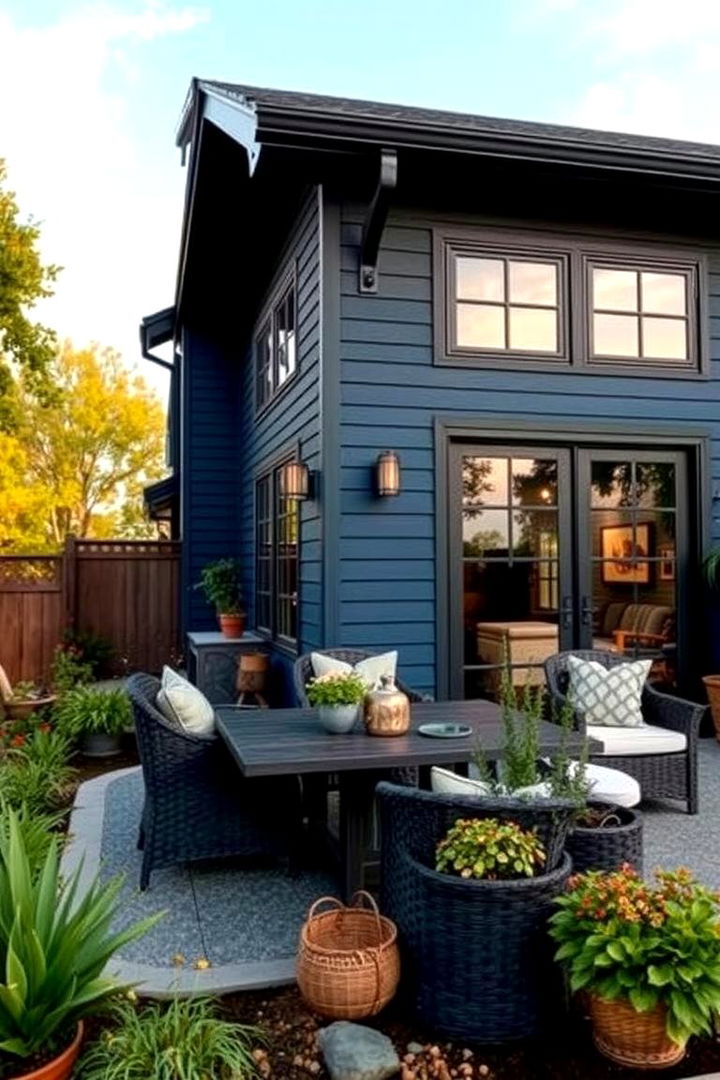 Elegant Outdoor Spaces - 22 Dark Blue House With Black Trim