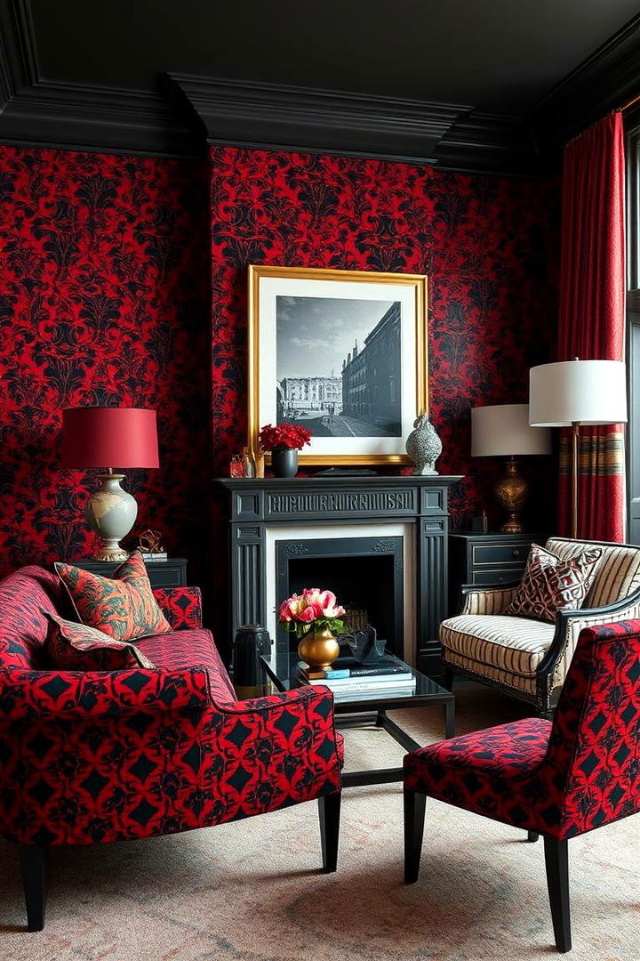 Elegant Pattern Play - 22 Black and Red Living Room Ideas
