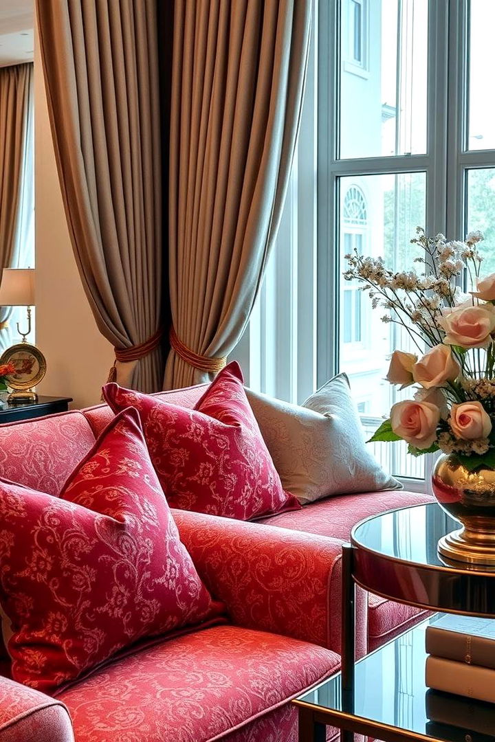 Elegant Patterned Fabrics Blend - 22 Red and Grey Living Room Ideas