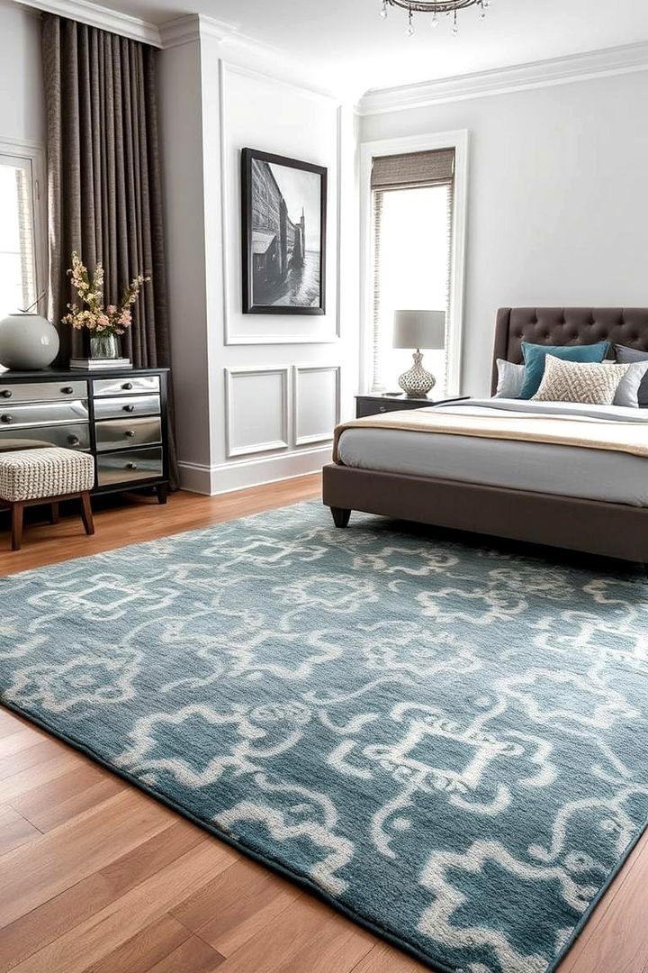Elegant Patterned Rugs - 22 Teal and Grey Bedroom Ideas