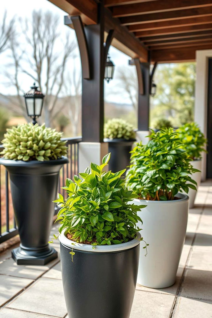 Elegant Planters and Greenery - 22 Black and White Patio Ideas