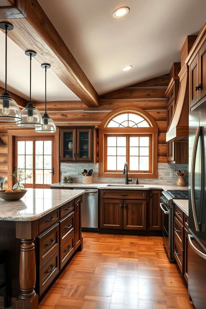 Elegant Rustic Finishes - 22 Log Cabin Kitchen Design Ideas
