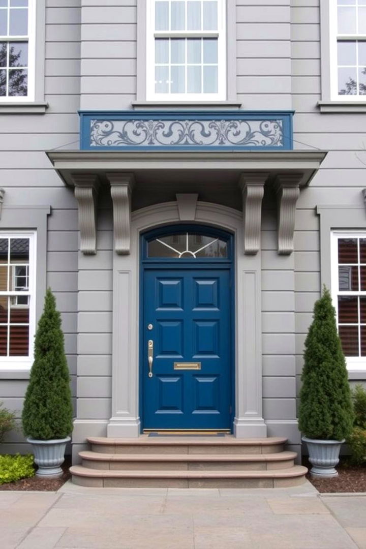 Elegant Symmetry - 22 Grey House With Blue Door Ideas