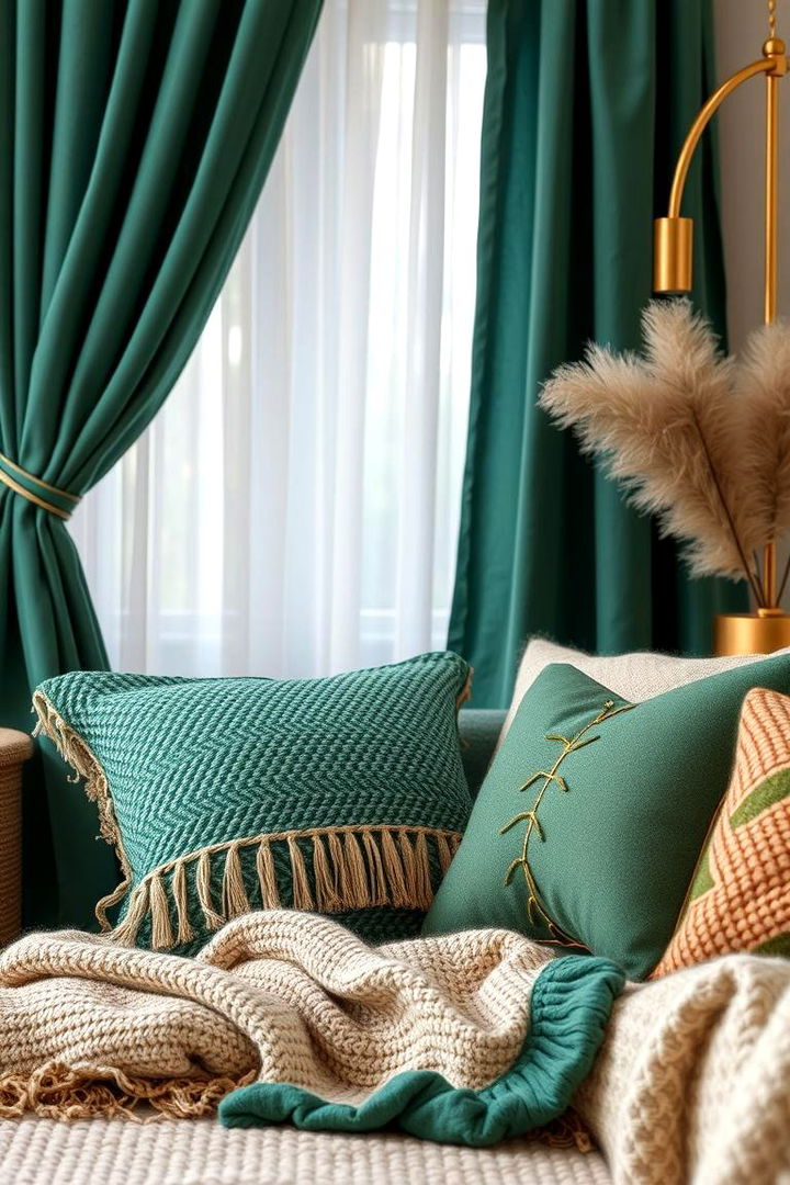 Elegant Texture Pairings - 22 Emerald Green and Gold Living Room Ideas