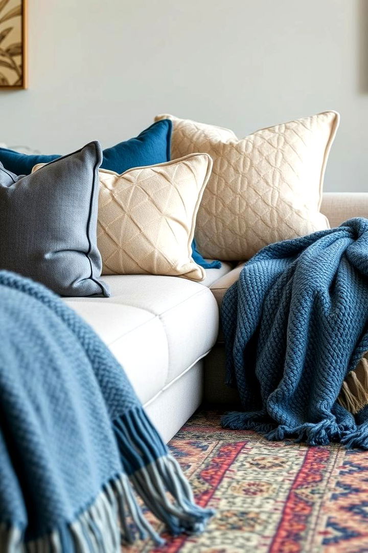 Elegant Textured Layers - 22 blue and beige living room ideas