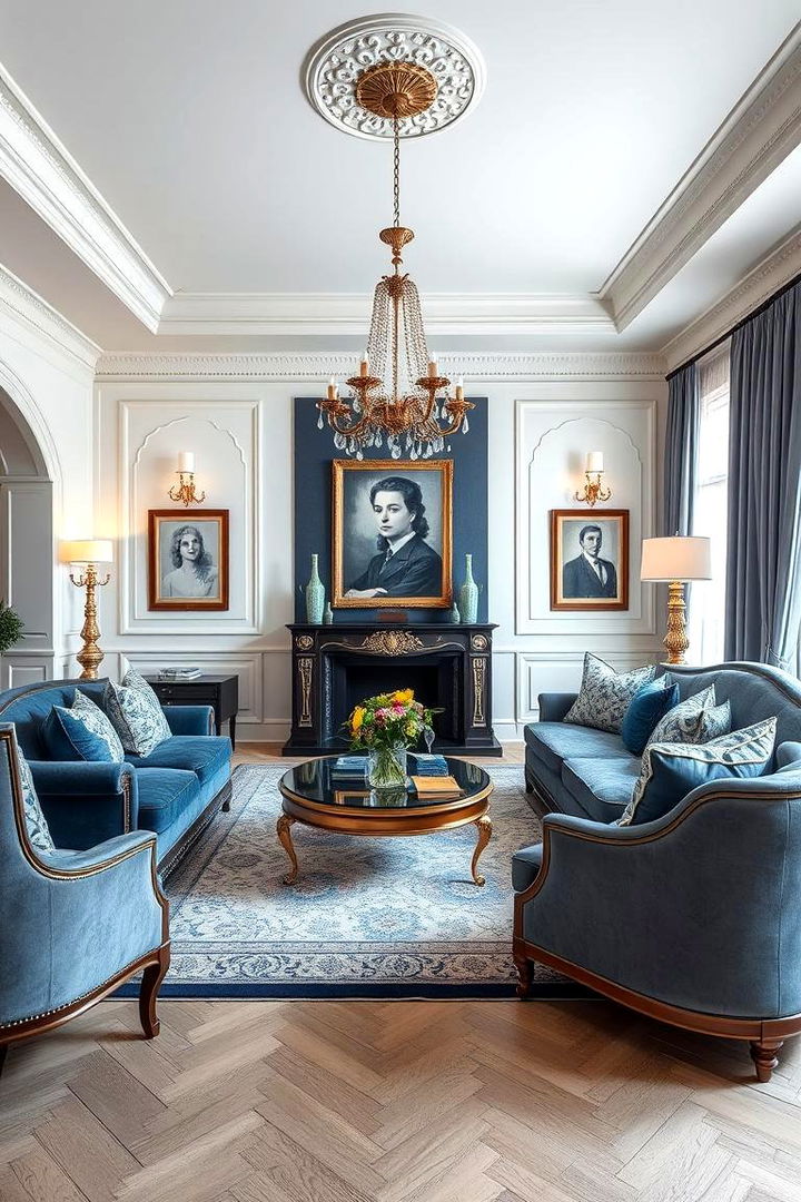 Elegant Traditional Blend - 22 Blue and Grey Living Room Ideas