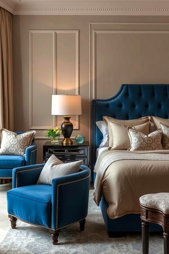 Elegant Upholstered Comfort - 22 blue and beige bedroom ideas