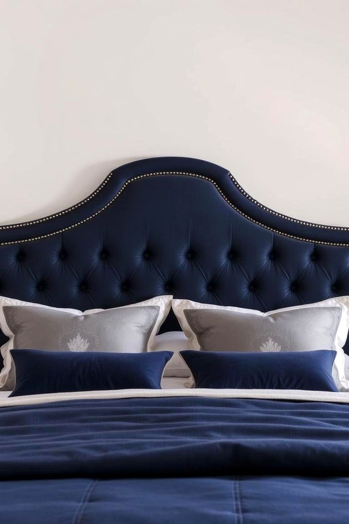 Elegant Upholstered Headboard - 22 Navy Blue and Grey Bedroom Ideas