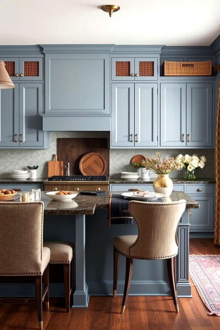 Elegant Upholstered Touch - 22 Light Blue Kitchen Cabinets Ideas