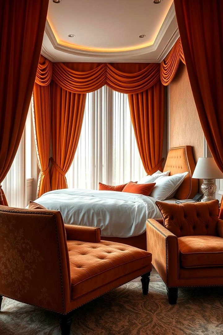 Elegant Upholstery and Fabrics - 22 Orange Bedroom Ideas