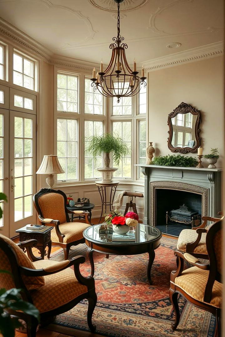Elegant Vintage Style Sunroom - 22 Sunroom With Fireplace Ideas