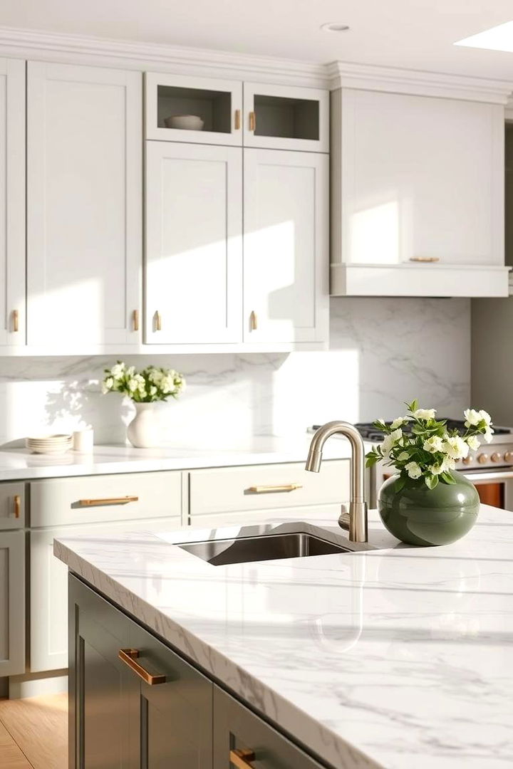 Elegant White Green Marble Contrast - 22 Green Marble Countertop Design Ideas
